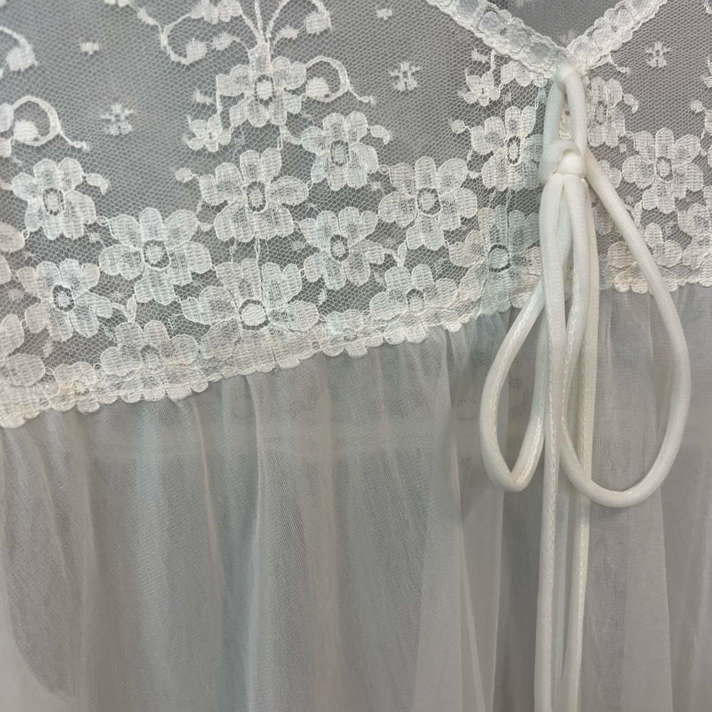 Vintage Neiman Marcus Peignoir Sheer Lace Maxi Robe S White Bridal Romantic - Picture 7 of 8